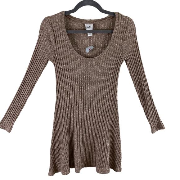 Daytrip NWT Tan Scoop Neck Long Sleeve Ribbed Knit Lightweight Dress Size S - Picture 1 of 5